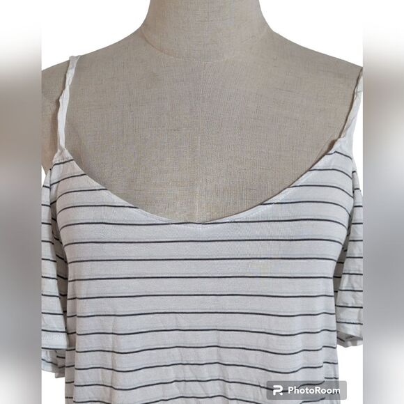 Garage White Striped Off Shoulder Tee Shirt - Picture 2 of 5